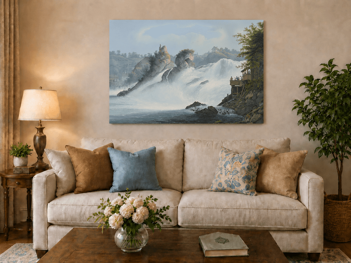 Landscape Oil Painting - Majestic Waterfall and Riverside View
