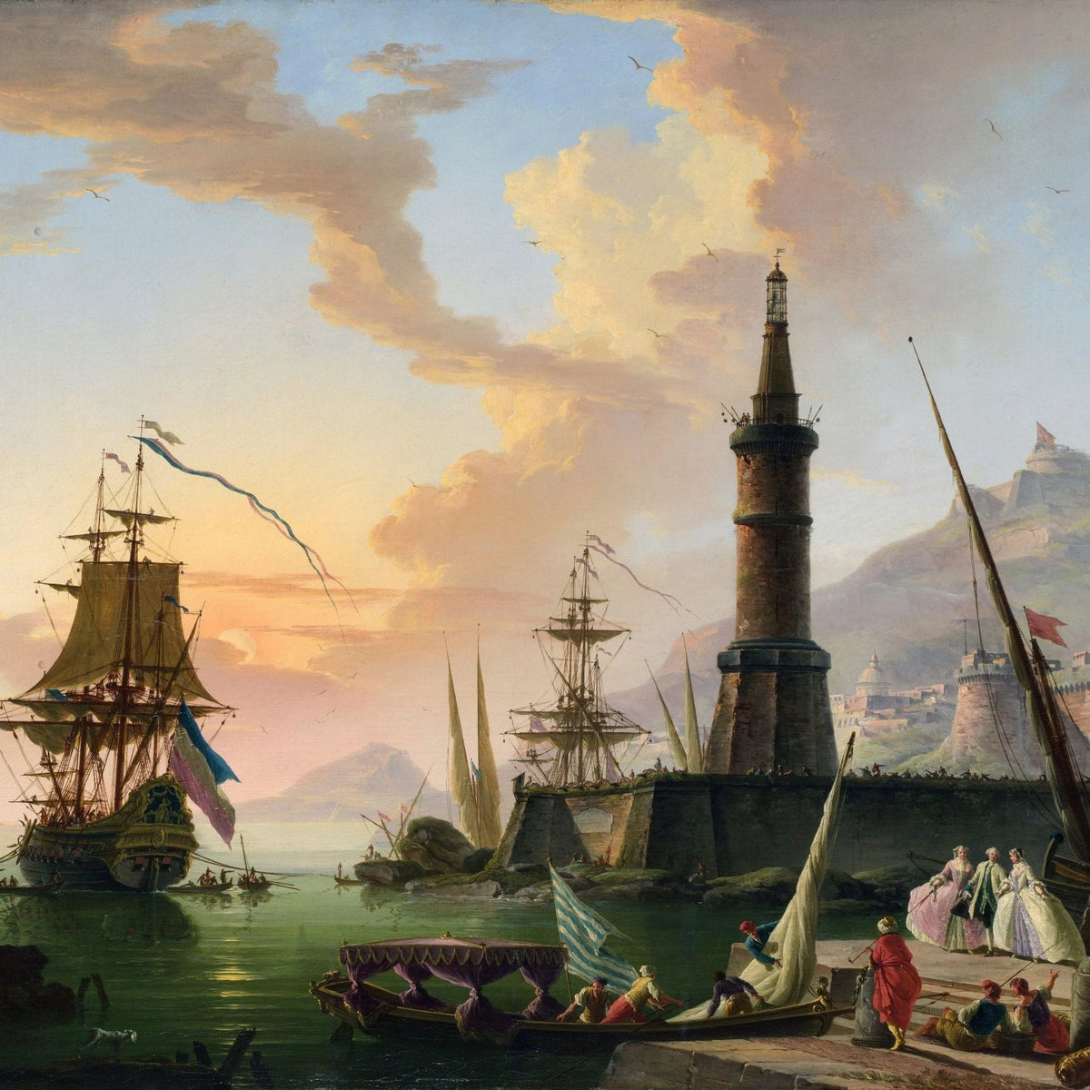 Landscape Oil Painting - Maritime Port with Lighthouse & Ships - Oil Painting Haven