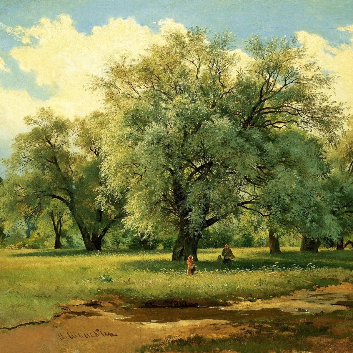 Landscape Oil Painting - Meadow with Trees and Figures Wall Art - Oil Painting Haven