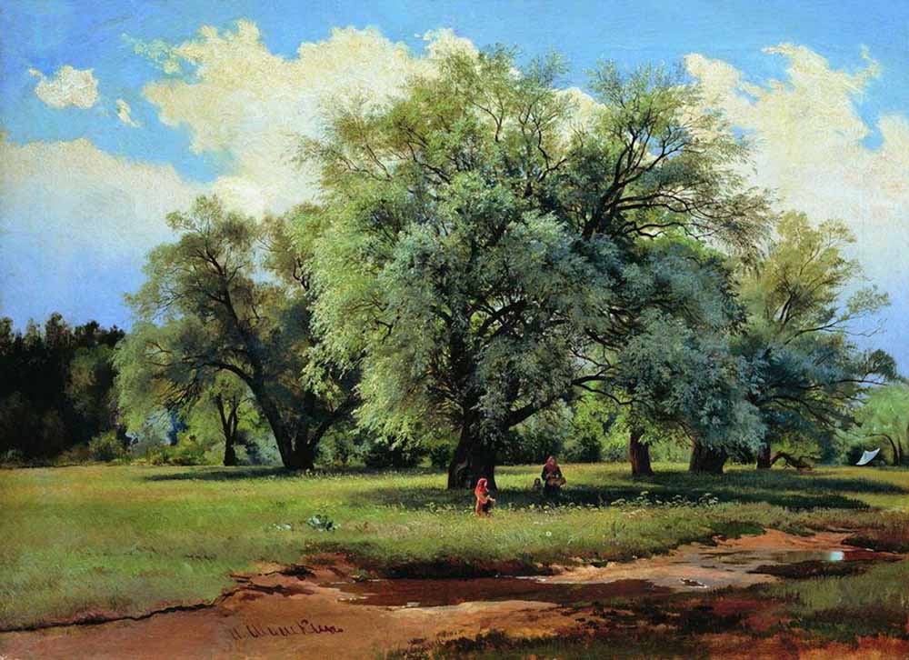 Landscape Oil Painting - Meadow with Trees and Figures Wall Art - Oil Painting Haven