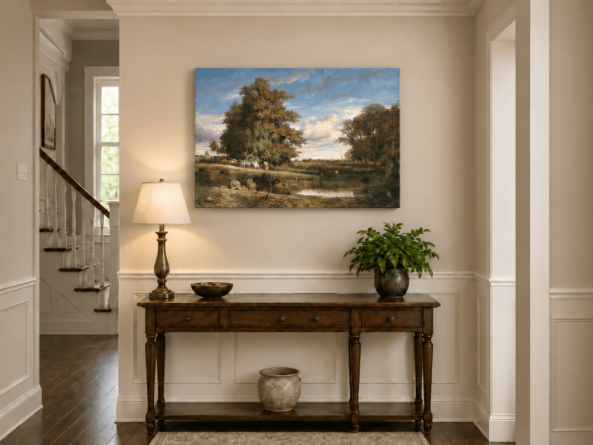 Landscape Oil Painting - Meadow with Trees and Harvest Figures