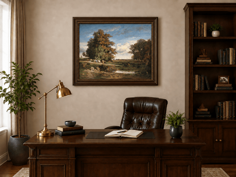 Landscape Oil Painting - Meadow with Trees and Harvest Figures