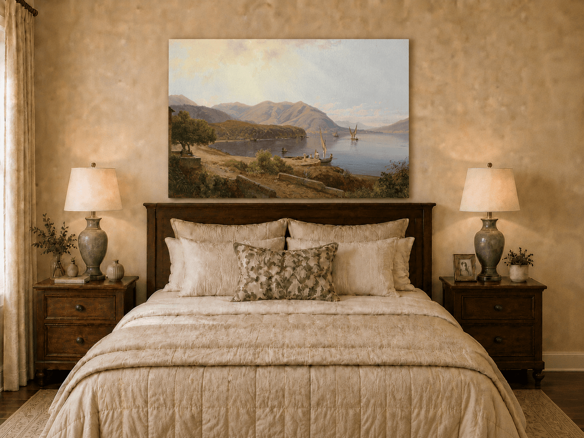 Landscape Oil Painting - Mediterranean Bay & Sailing Ships