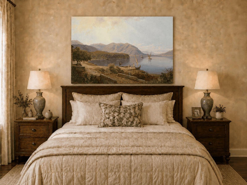 Landscape Oil Painting - Mediterranean Bay & Sailing Ships
