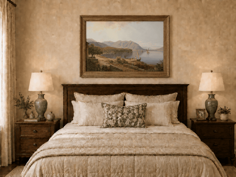 Landscape Oil Painting - Mediterranean Bay & Sailing Ships