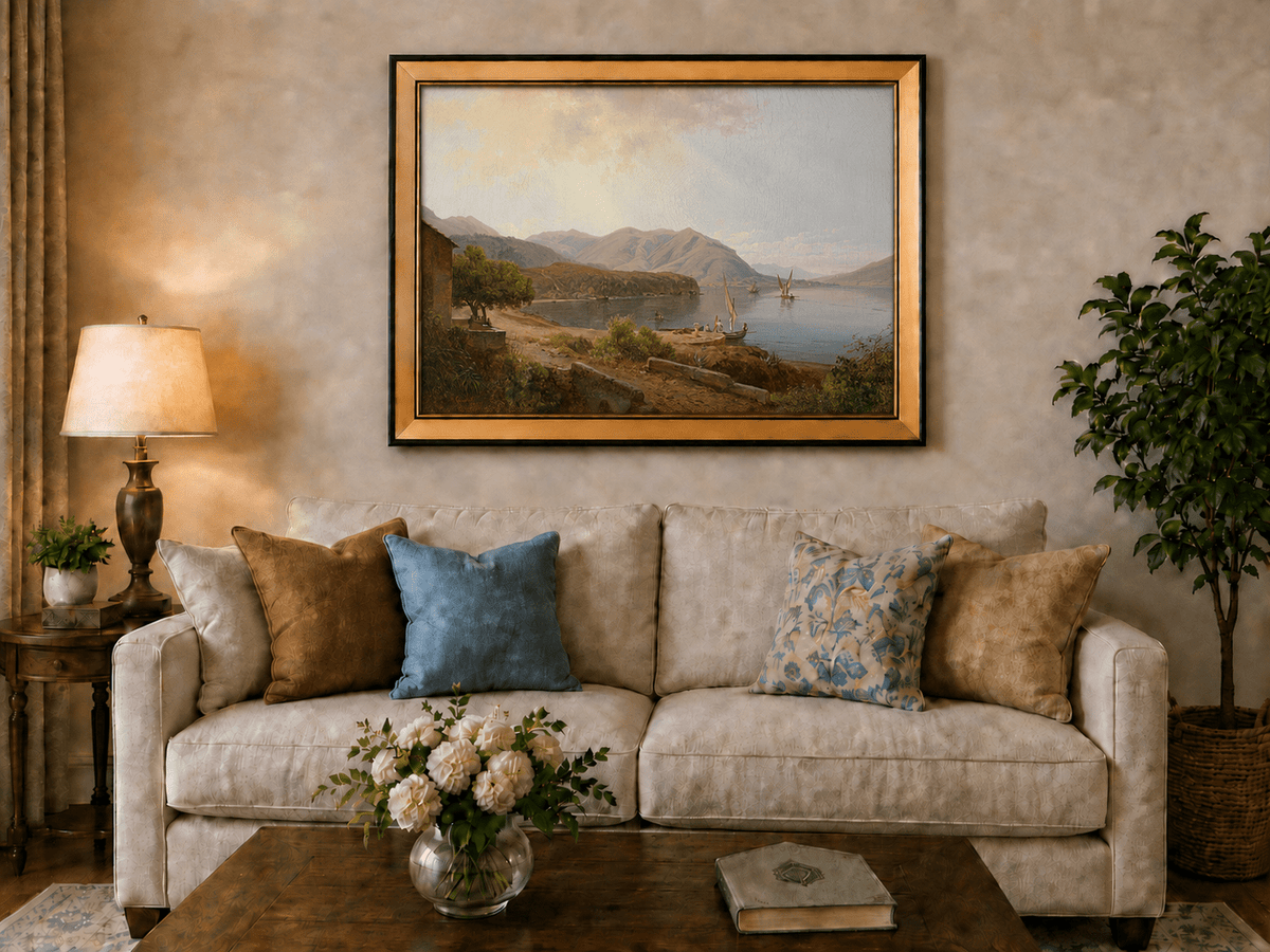 Landscape Oil Painting - Mediterranean Bay & Sailing Ships