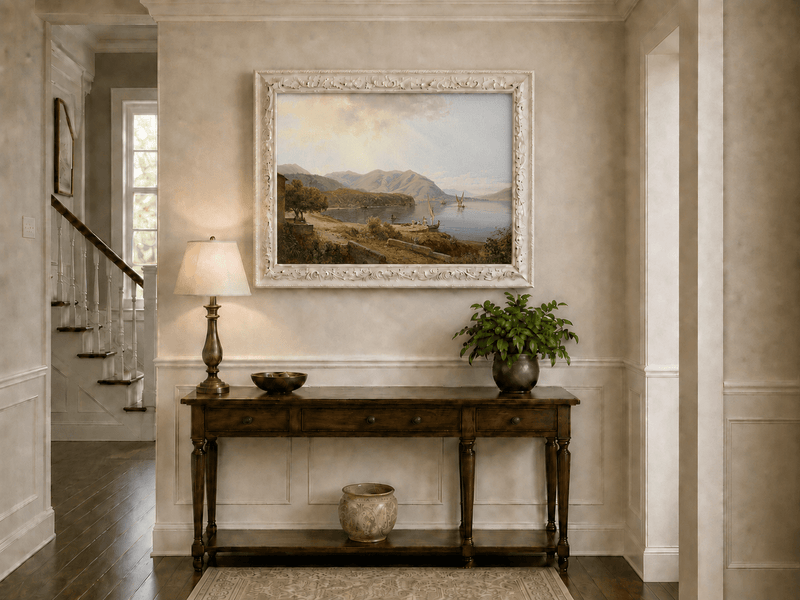 Landscape Oil Painting - Mediterranean Bay & Sailing Ships