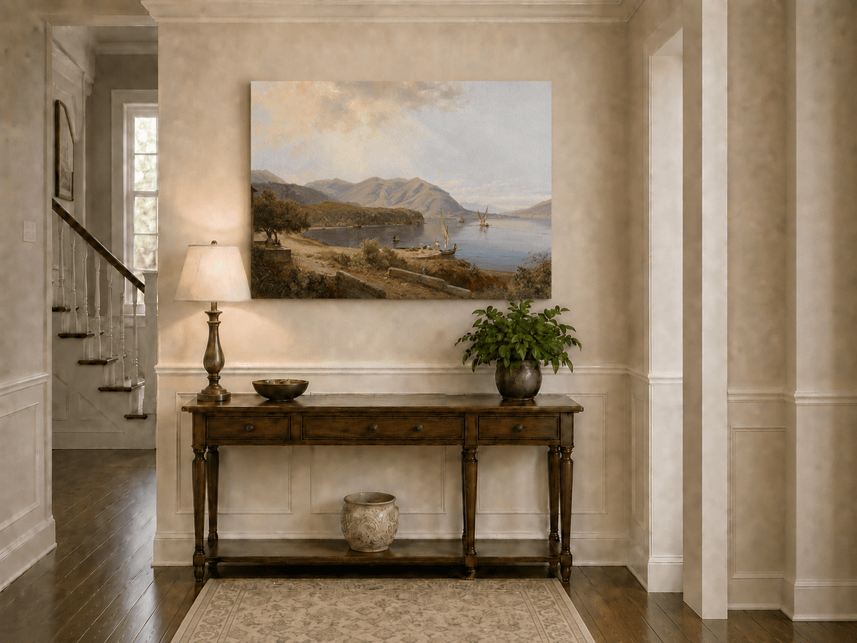 Landscape Oil Painting - Mediterranean Bay & Sailing Ships