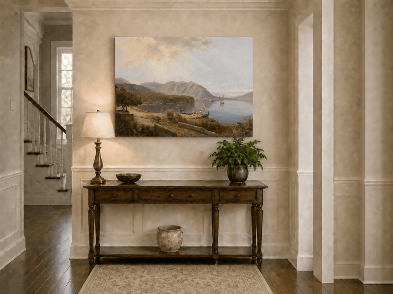 Landscape Oil Painting - Mediterranean Bay & Sailing Ships