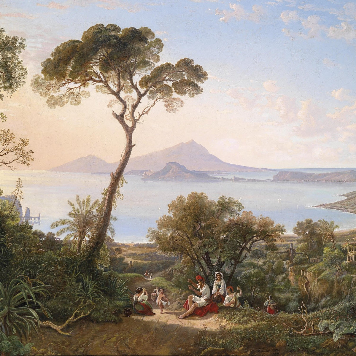Landscape Oil Painting - Mediterranean Bay & Tropical Trees Coastal - Oil Painting Haven
