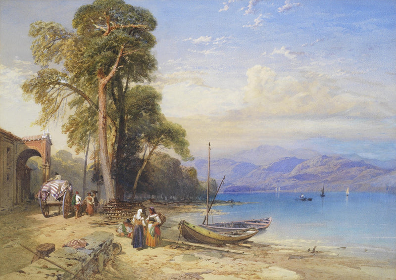 Landscape Oil Painting - Mediterranean coastal beach & boats, figures - Oil Painting Haven