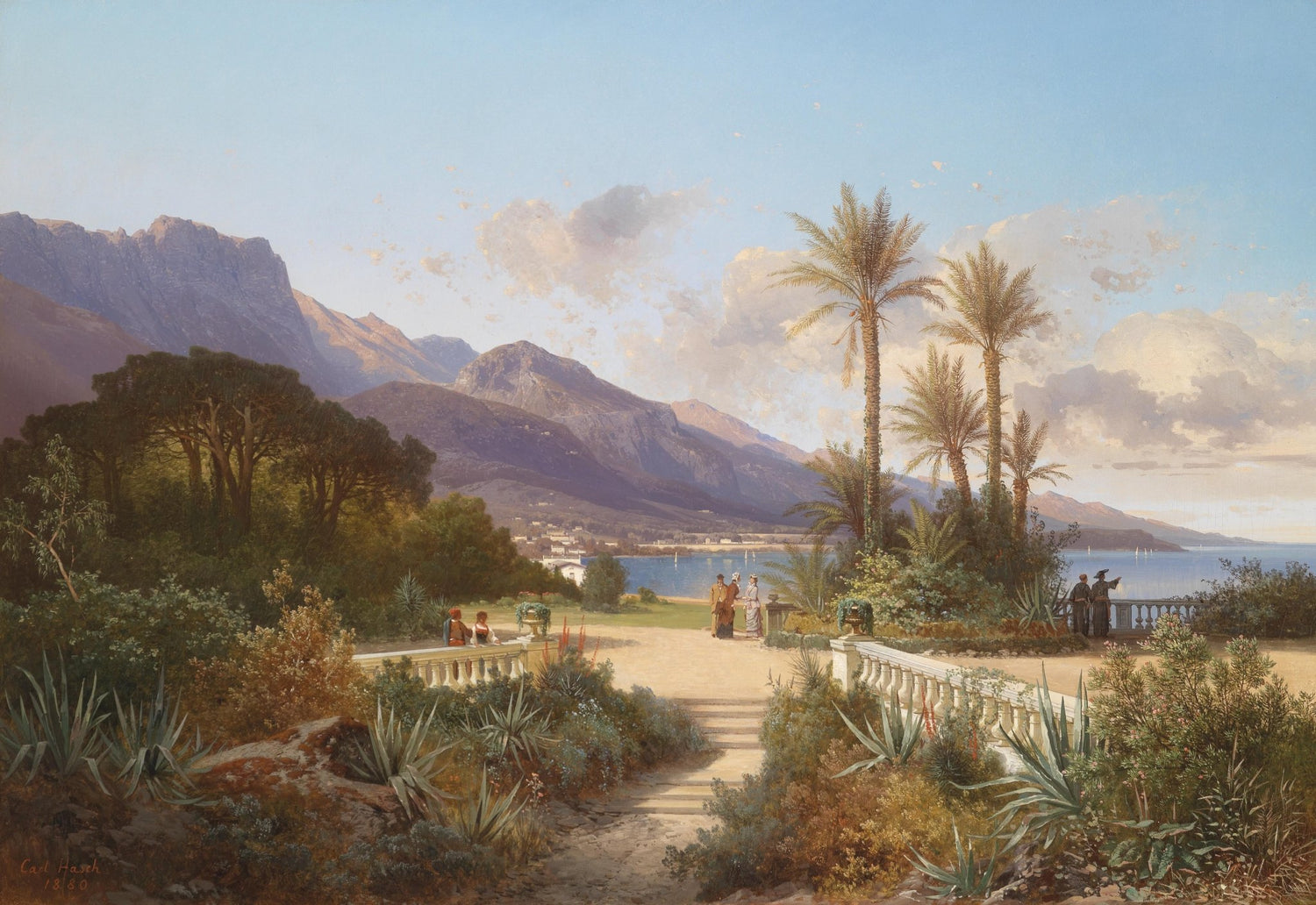 Landscape Oil Painting - Mediterranean Coastal Garden:Peaks & Figures - Oil Painting Haven