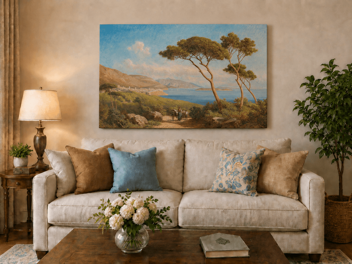 Landscape Oil Painting - Mediterranean Coastal Path Pine Trees