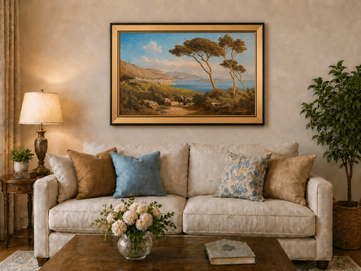 Landscape Oil Painting - Mediterranean Coastal Path Pine Trees