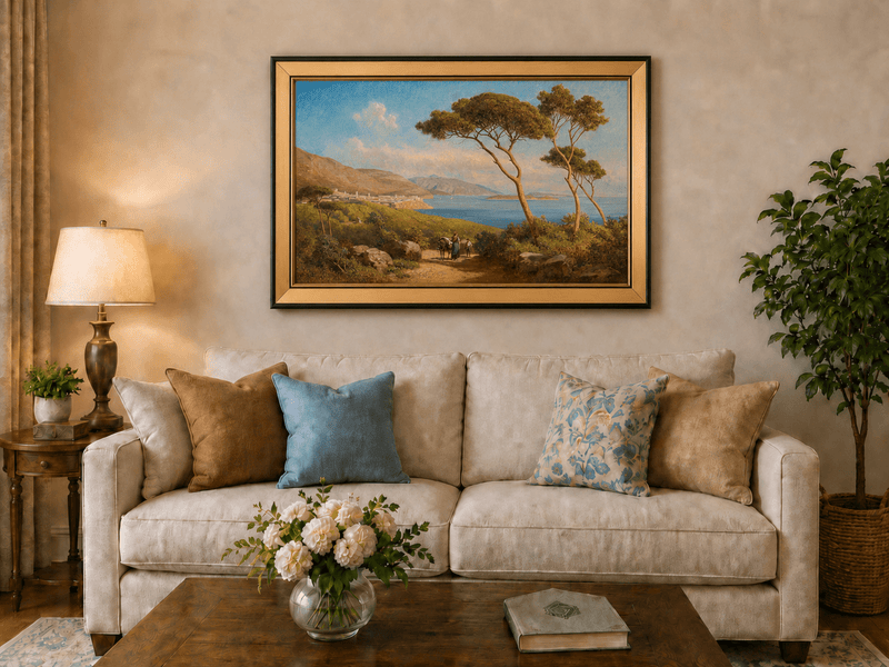 Landscape Oil Painting - Mediterranean Coastal Path Pine Trees