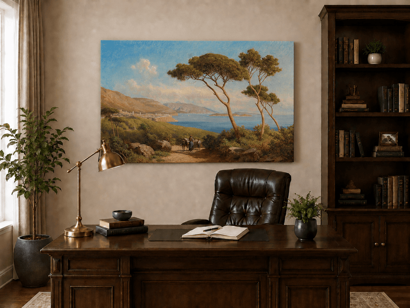 Landscape Oil Painting - Mediterranean Coastal Path Pine Trees