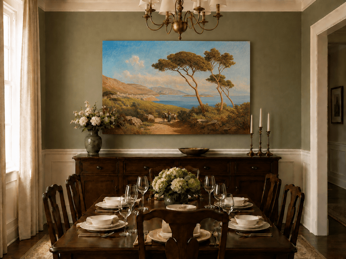 Landscape Oil Painting - Mediterranean Coastal Path Pine Trees