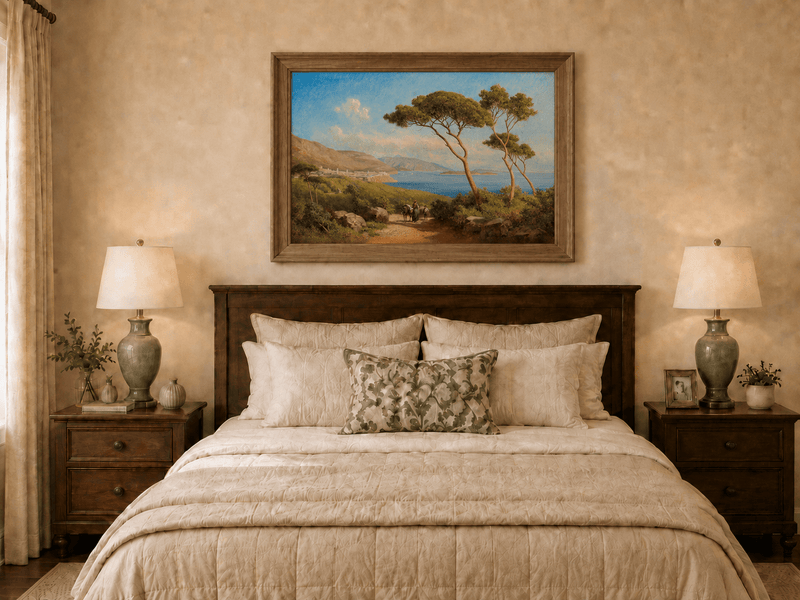 Landscape Oil Painting - Mediterranean Coastal Path Pine Trees