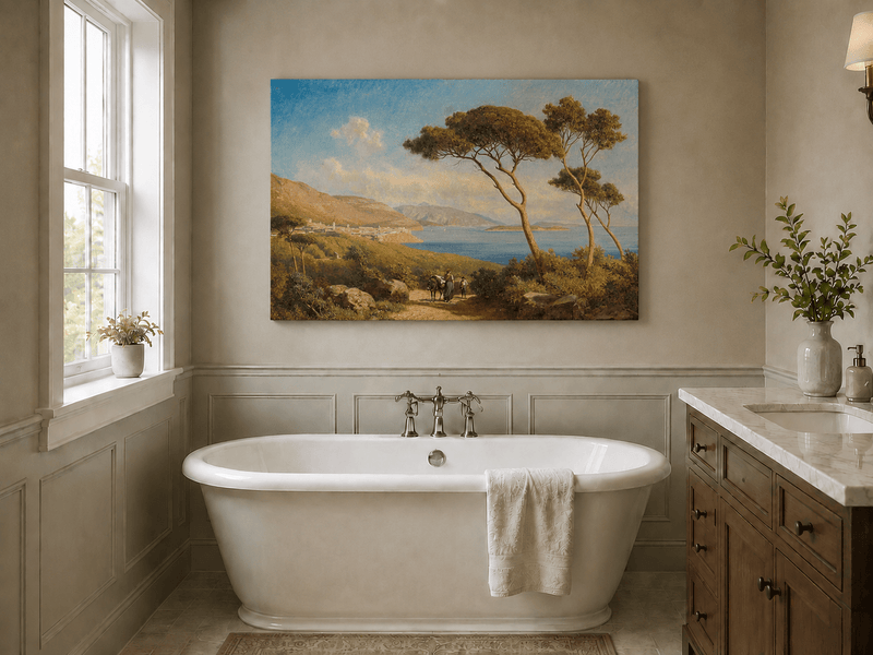 Landscape Oil Painting - Mediterranean Coastal Path Pine Trees