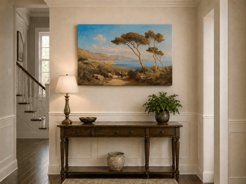 Landscape Oil Painting - Mediterranean Coastal Path Pine Trees
