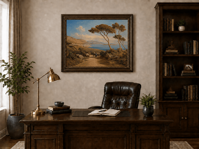 Landscape Oil Painting - Mediterranean Coastal Path Pine Trees