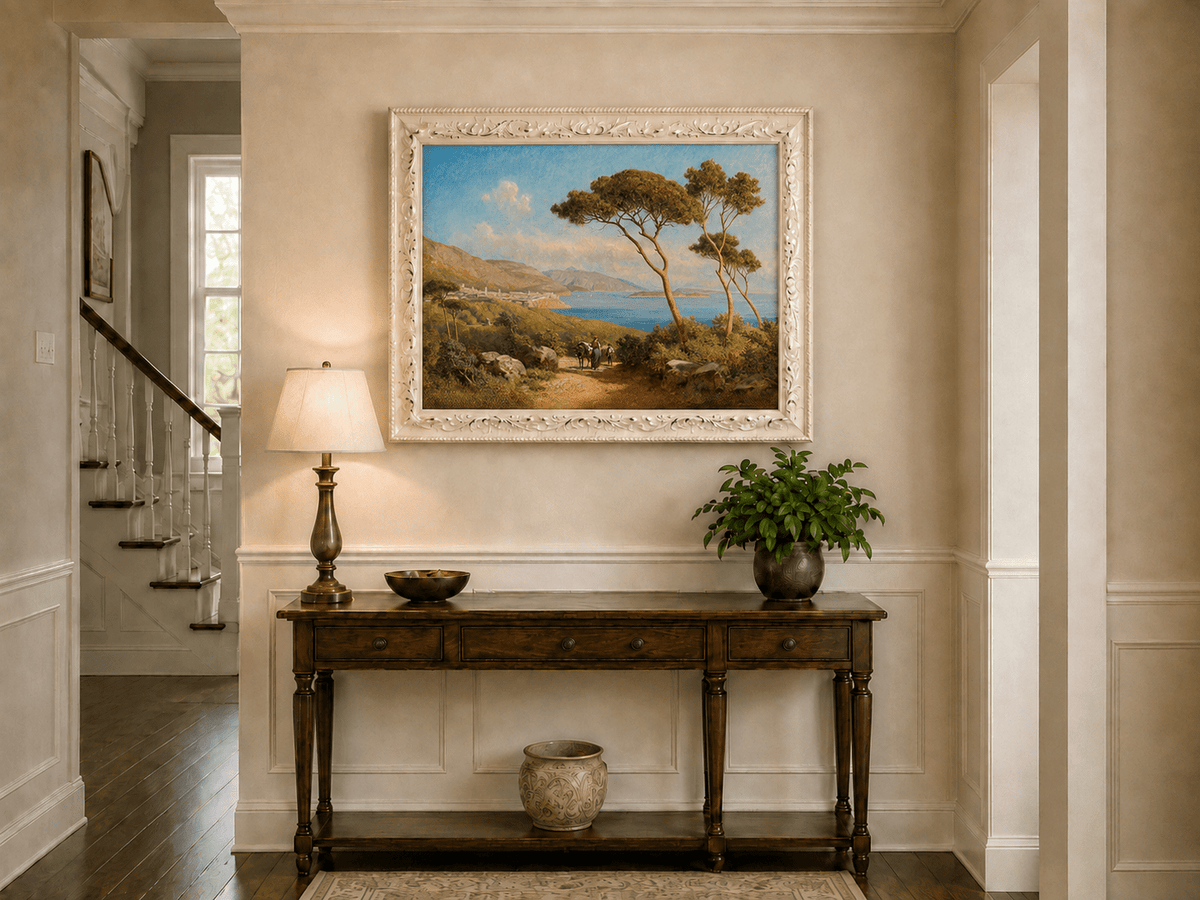Landscape Oil Painting - Mediterranean Coastal Path Pine Trees