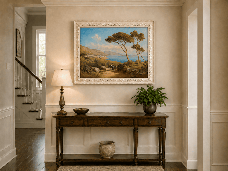Landscape Oil Painting - Mediterranean Coastal Path Pine Trees