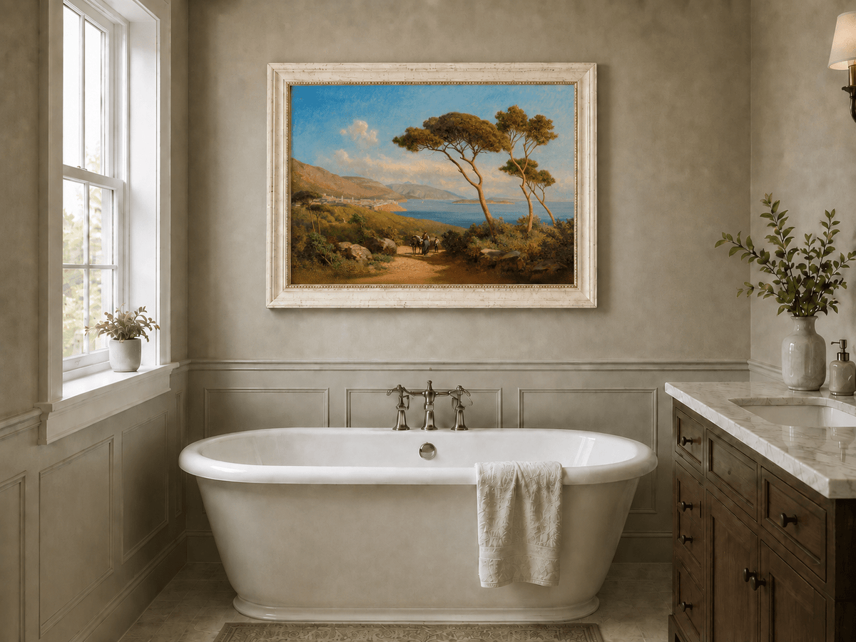 Landscape Oil Painting - Mediterranean Coastal Path Pine Trees