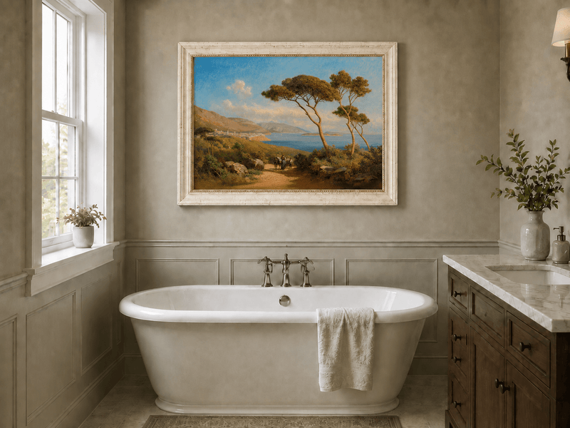 Landscape Oil Painting - Mediterranean Coastal Path Pine Trees