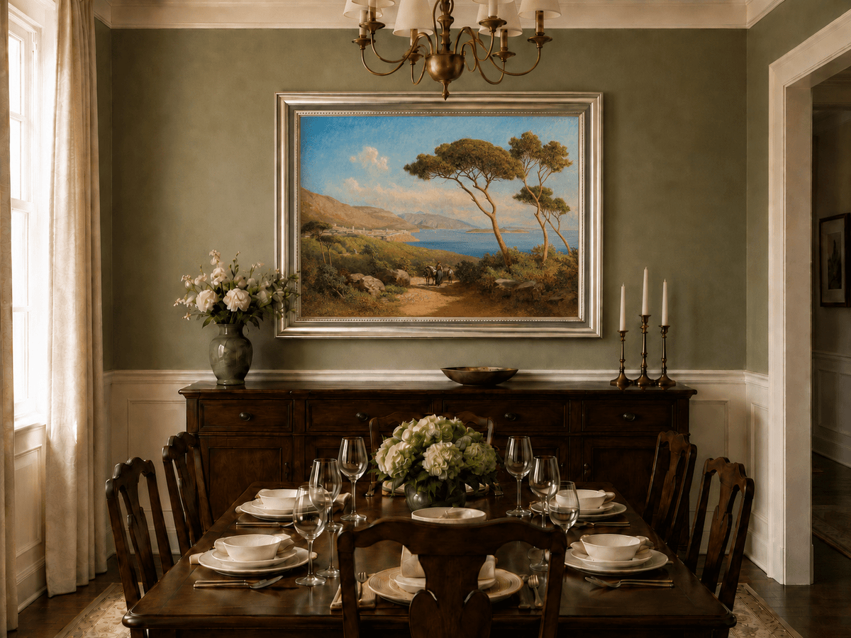 Landscape Oil Painting - Mediterranean Coastal Path Pine Trees