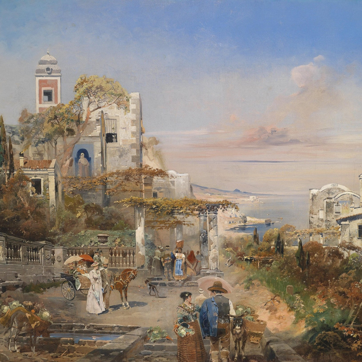 Landscape Oil Painting - Mediterranean Coastal Town & Seaside Architecture - Oil Painting Haven