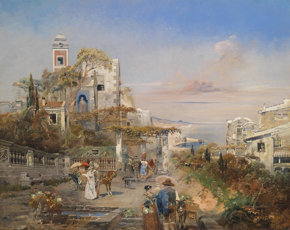 Landscape Oil Painting - Mediterranean Coastal Town & Seaside Architecture - Oil Painting Haven
