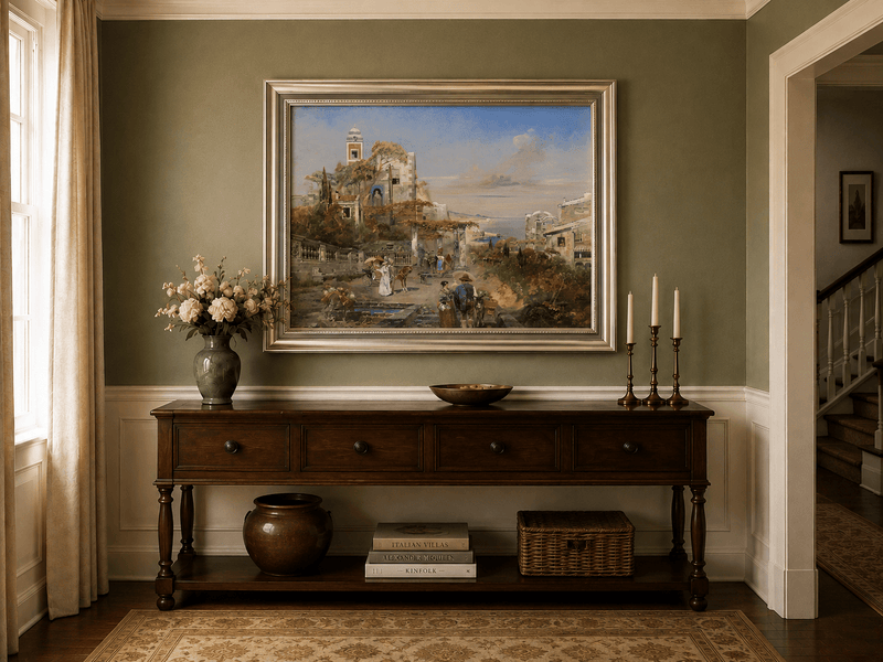 Landscape Oil Painting - Mediterranean Coastal Town & Seaside