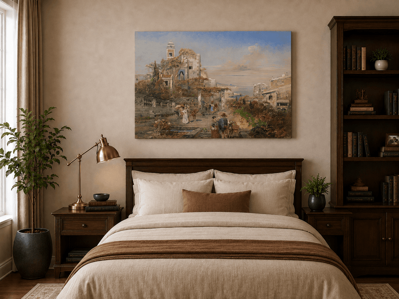 Landscape Oil Painting - Mediterranean Coastal Town & Seaside