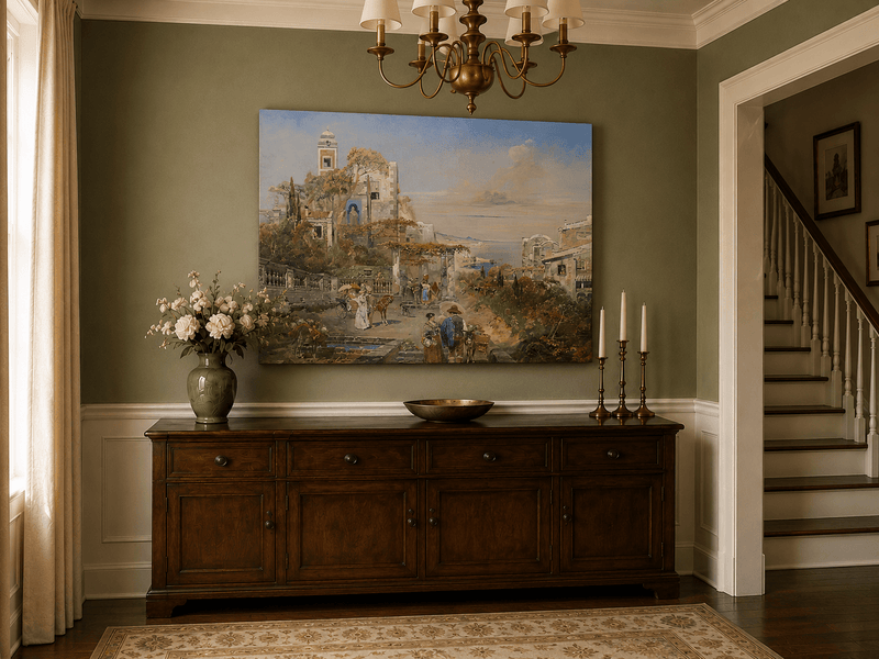 Landscape Oil Painting - Mediterranean Coastal Town & Seaside