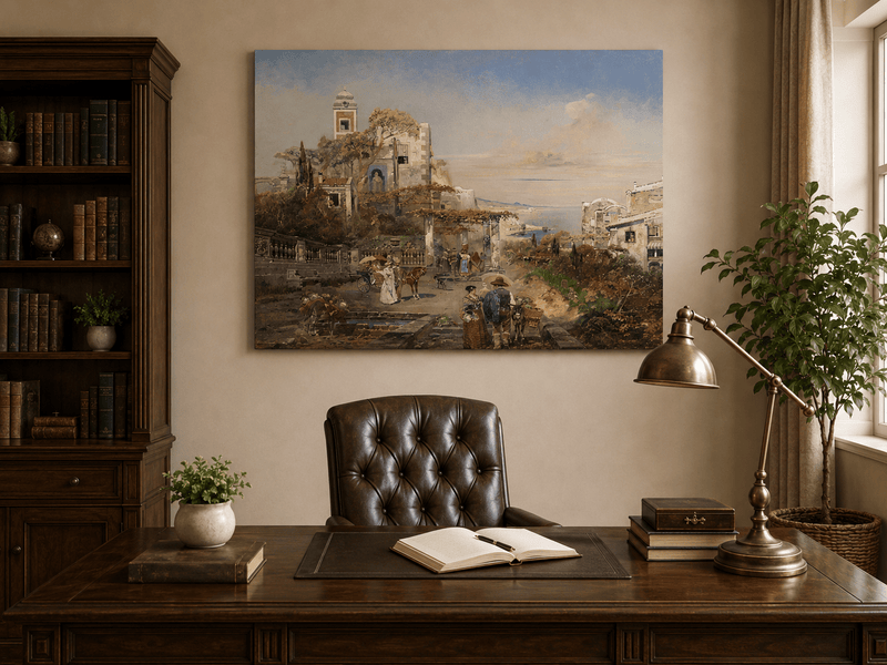 Landscape Oil Painting - Mediterranean Coastal Town & Seaside