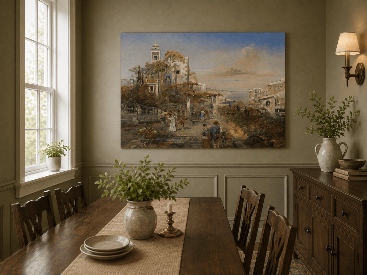 Landscape Oil Painting - Mediterranean Coastal Town & Seaside