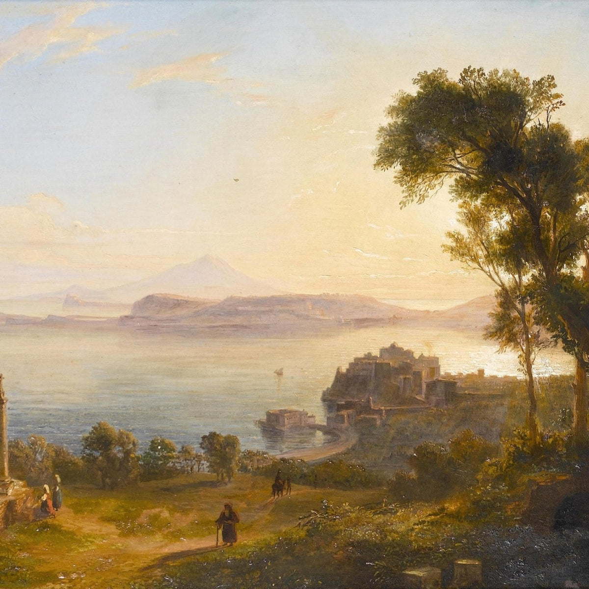 Landscape Oil Painting - Mediterranean coastal view & obelisk - Oil Painting Haven