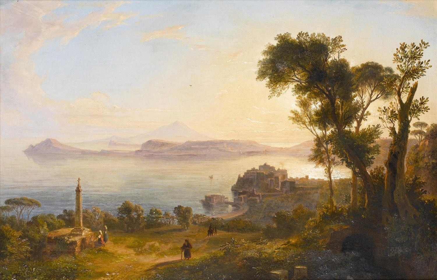 Landscape Oil Painting - Mediterranean coastal view & obelisk - Oil Painting Haven