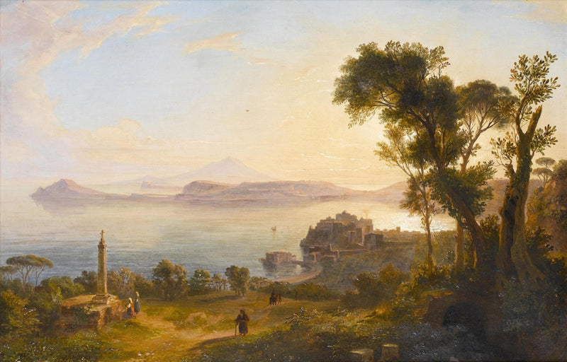 Landscape Oil Painting - Mediterranean coastal view & obelisk - Oil Painting Haven