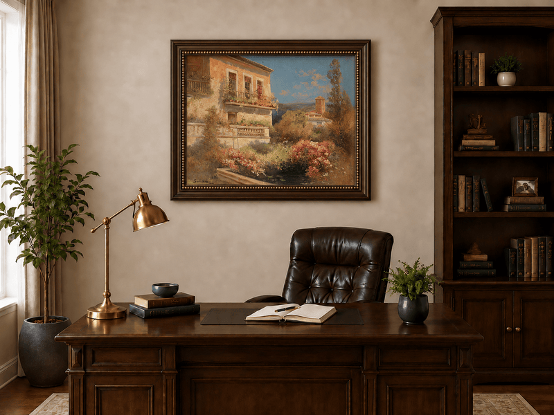Landscape Oil Painting - Mediterranean Garden Balcony