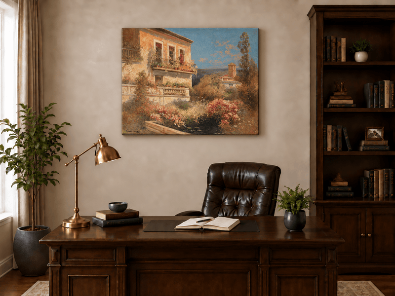 Landscape Oil Painting - Mediterranean Garden Balcony