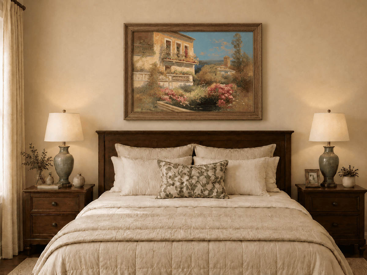 Landscape Oil Painting - Mediterranean Garden Balcony