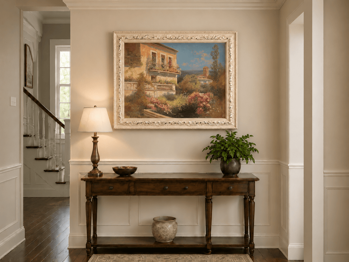 Landscape Oil Painting - Mediterranean Garden Balcony