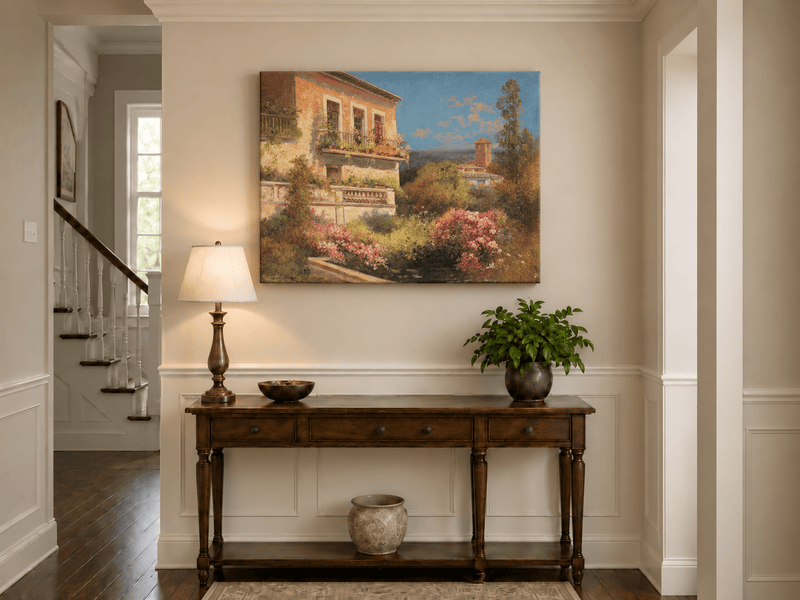 Landscape Oil Painting - Mediterranean Garden Balcony