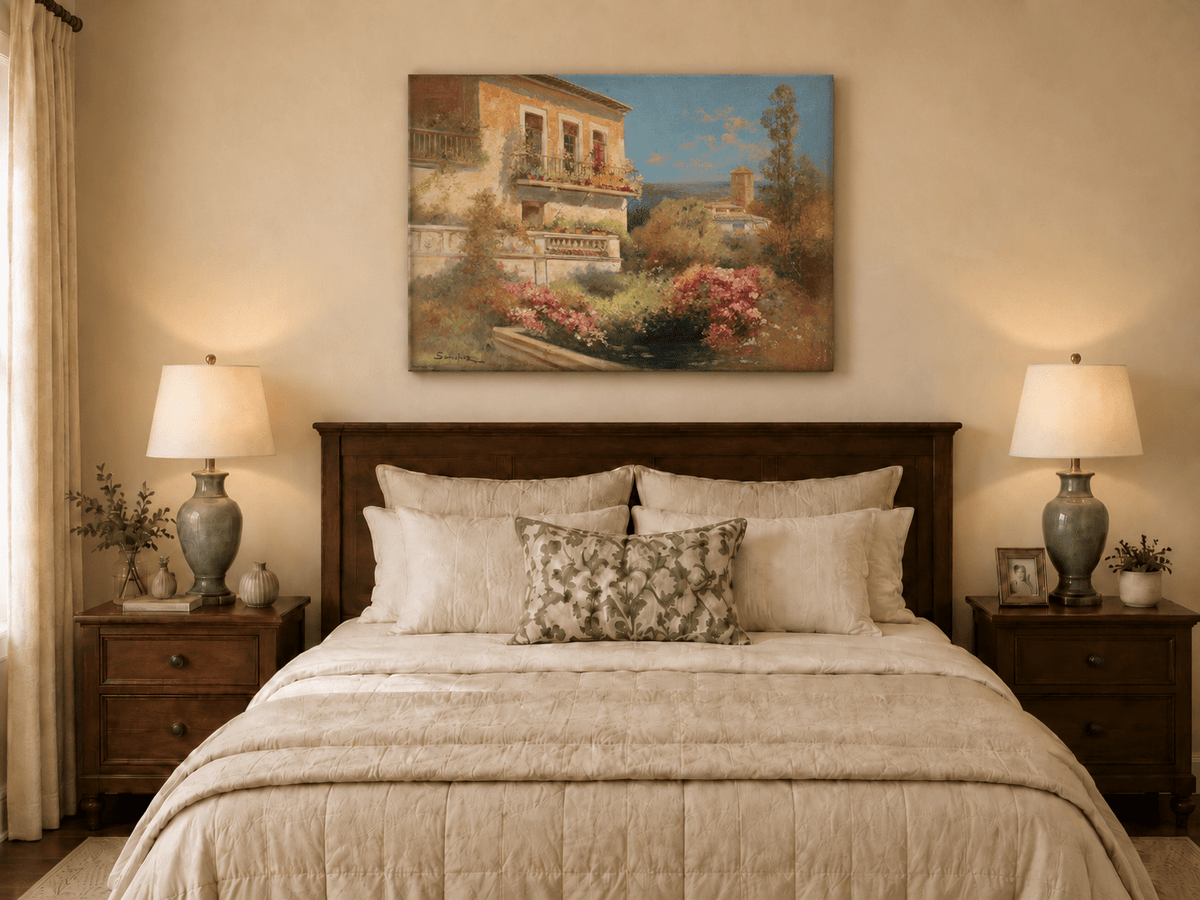 Landscape Oil Painting - Mediterranean Garden Balcony