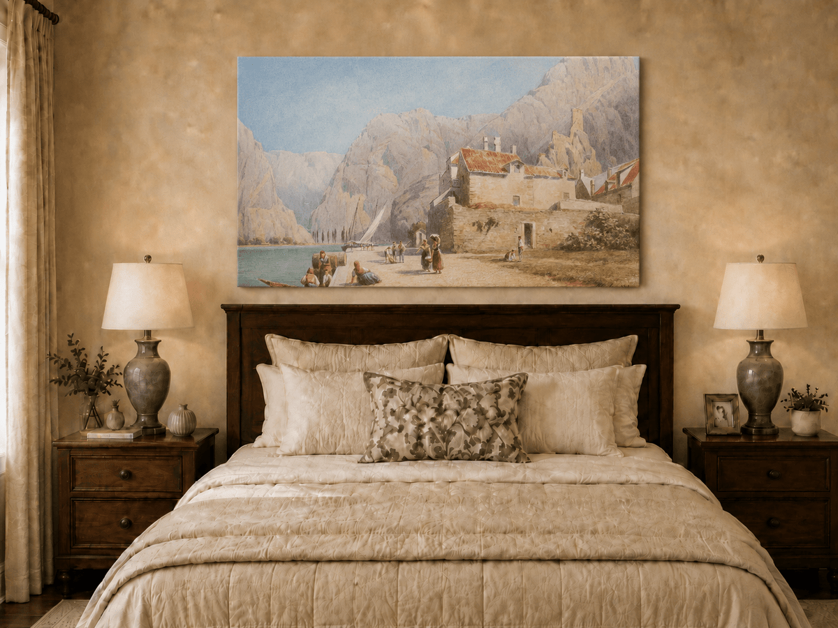Landscape Oil Painting - Mediterranean Harbor Village