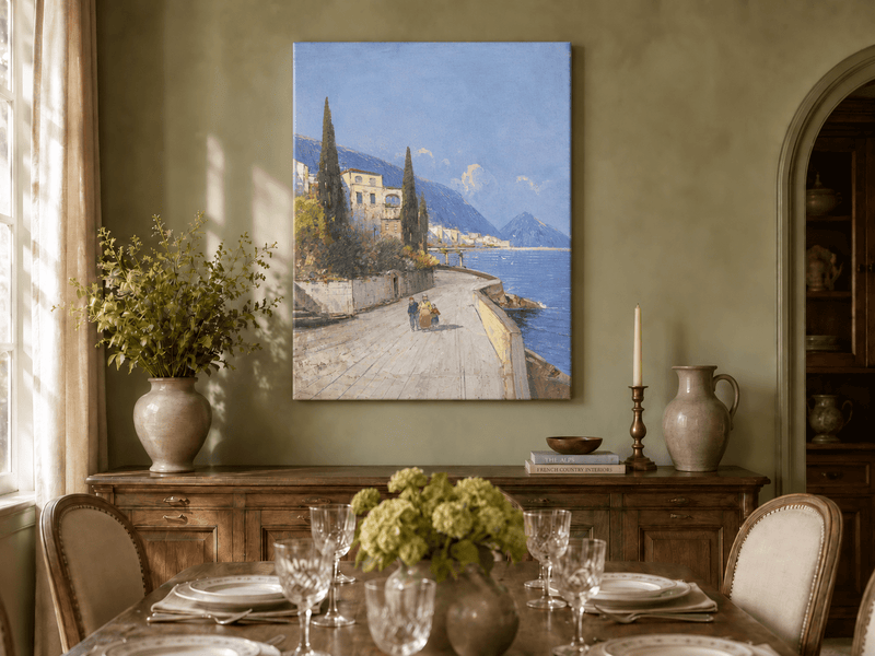 Peinture à l'huile de paysage - Rivière printanière avec pêcheur et arbres