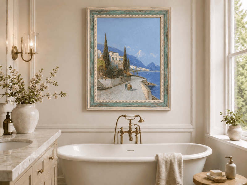 Peinture à l'huile de paysage - Rivière printanière avec pêcheur et arbres