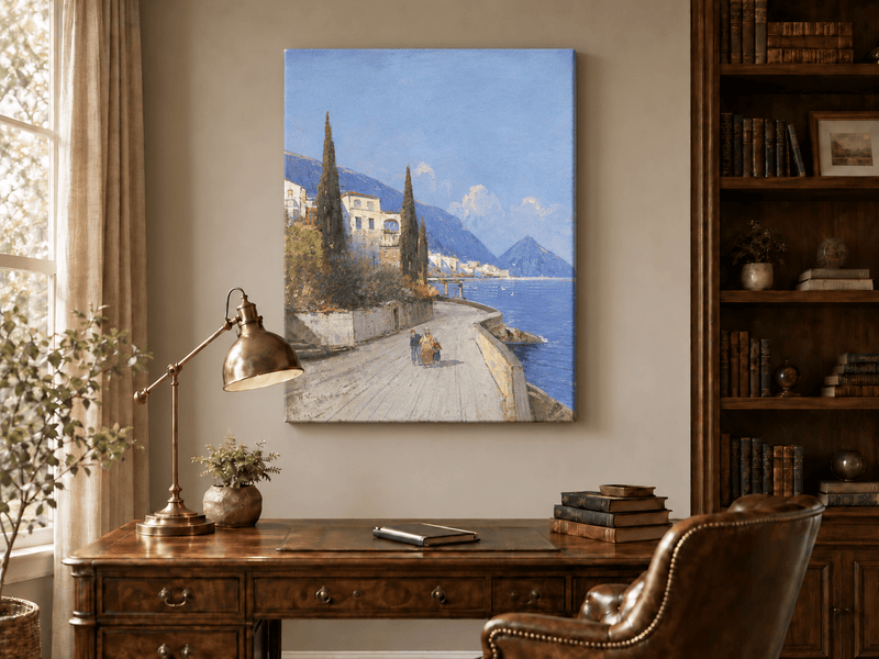 Peinture à l'huile de paysage - Rivière printanière avec pêcheur et arbres